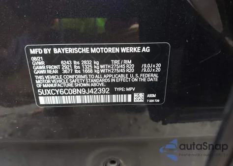 2022 BMW X6 xDrive40I z USA, uszkodzony, nr VIN 5UXCY6C08N9J42392